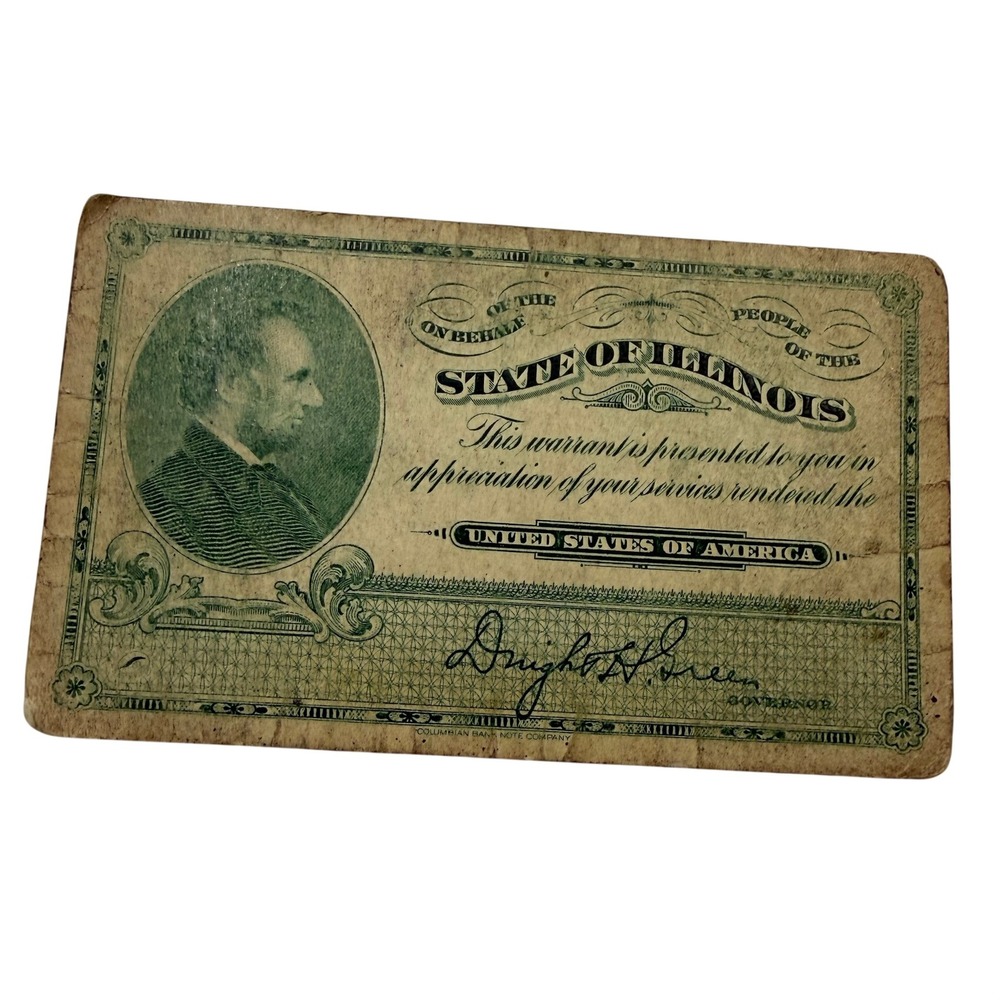 Antique State of Illinois Civil War Service Warrant